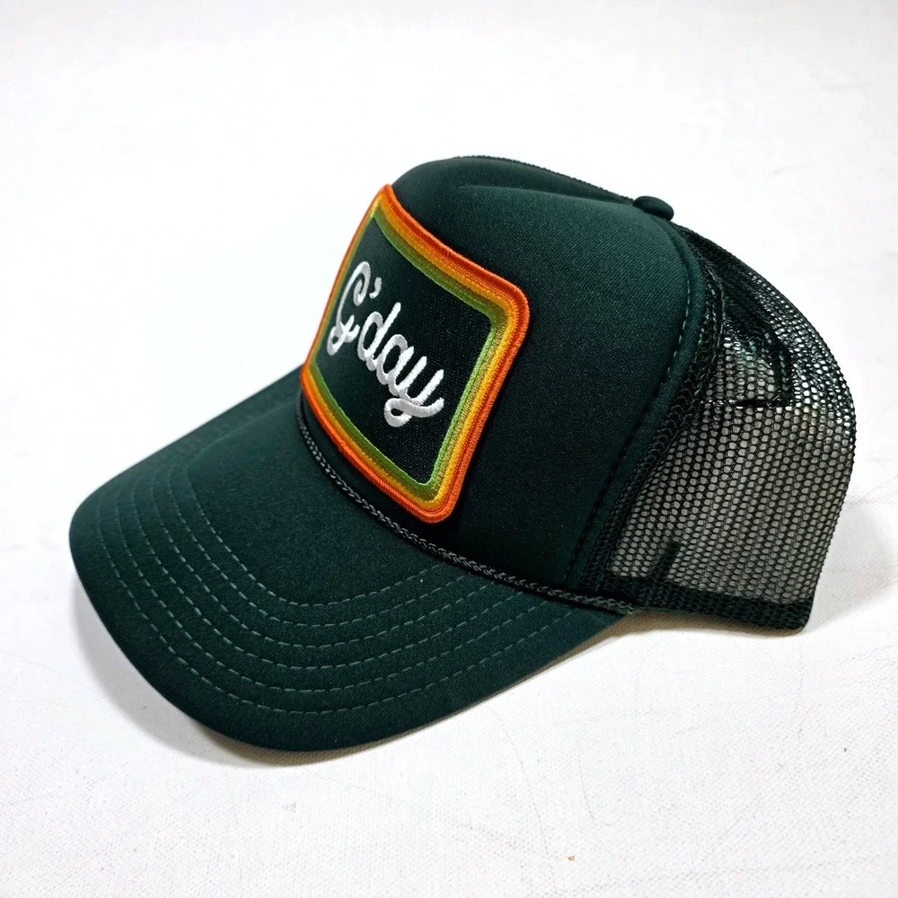 Port Sandz Trucker Hat Green G'day Patch Mesh Snapback Retro Beach Cap Surf